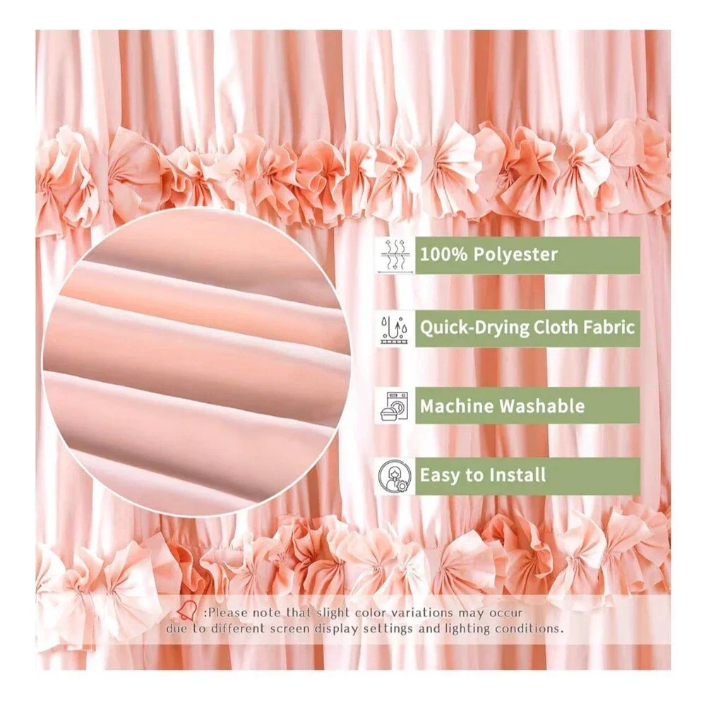 Shower Curtain peach pink ruched with ruffles 72x72 in. NIB
